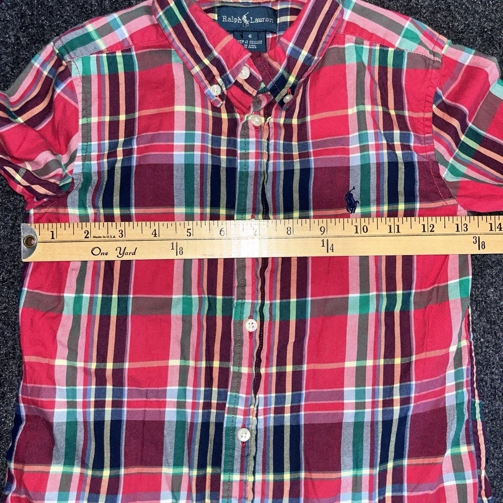 Boys‎ Ralph Lauren Long Sleeve Button Down Green/Red Plaid Shirt Size 6
